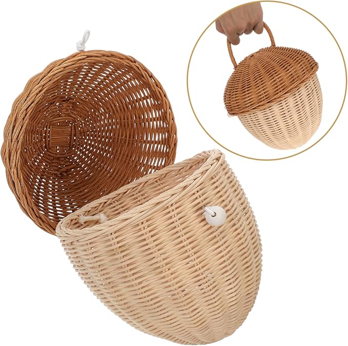 Cabilock Toy Bins for Boys and Girls Rattan Bushel Basket with Lid Boys and Girls Storage Bins Handwoven