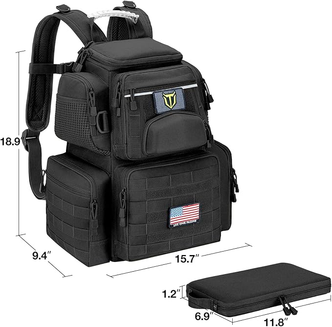 TIDEWE Tactical Range Backpack with Removable Divider Handgun Backpack with 4 Pistol Case Range Bag with Hard Glasses Case
