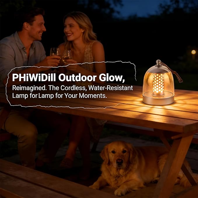 Rechargeable Camping Lantern for Power Outages EssentialsBattery Operated LampCordless Outdoor Lantern Waterproof Inside ShowerAcrylic Shade Touch Dimmable Portable Light for Living Room