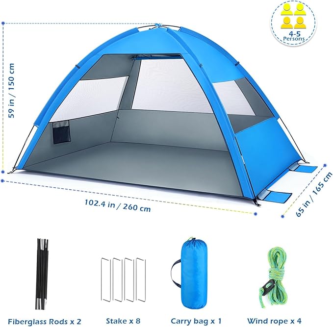 Toyvian Large Pop Up Beach Tent Beach Shade Tent Sun Shelter Portable Lightweight for Hiking Camping Vacation (Dark Blue)