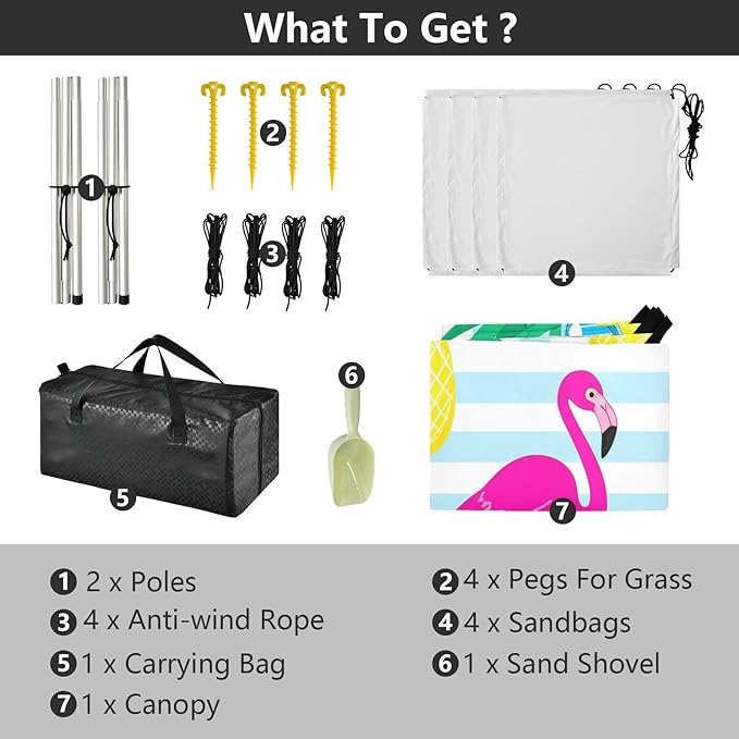 xigua Flamingos Beach Tent Sun Shelter with Carrying Bag - Silver Coated Oxford Fabric Beach Canopy for Beach Camping Fishing - Includes Windproof Ropes Sandbags &amp Stakes