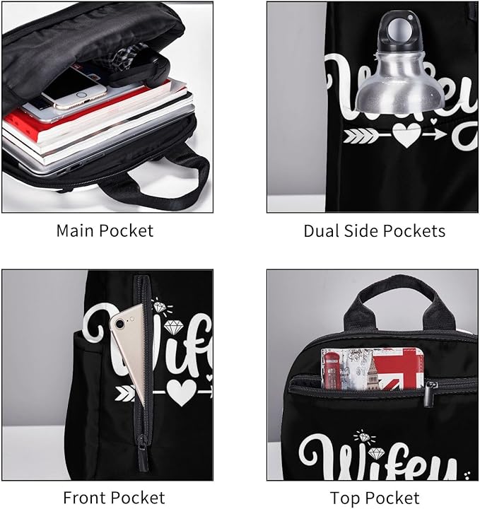 Backpack Travel Work Bookbag love heart Bride Wifey Gift Casual Daypacks with Water Bottle Pocket
