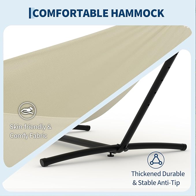 Double Hammocks with Stand for Outside Portable Space Saving Heavy-Duty Steel Stand for Indoor Outdoor Patio with Carrying Bag 450 lbs Capacity