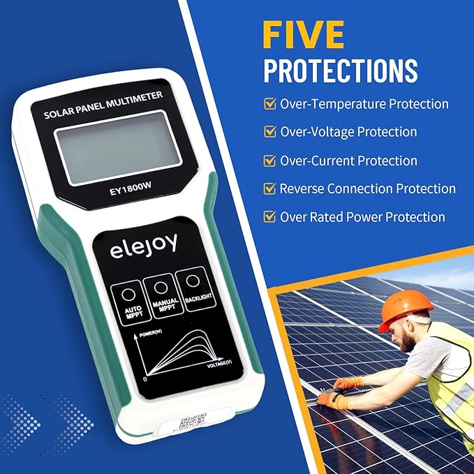 1800W Solar Panel Tester MPPT Photovoltaic Multimeter &amp Watt Meter Smart Portable Tool for Solar PV Panel Data &amp Troubleshoot Measures Power Output Performance and Open Circuit Voltage