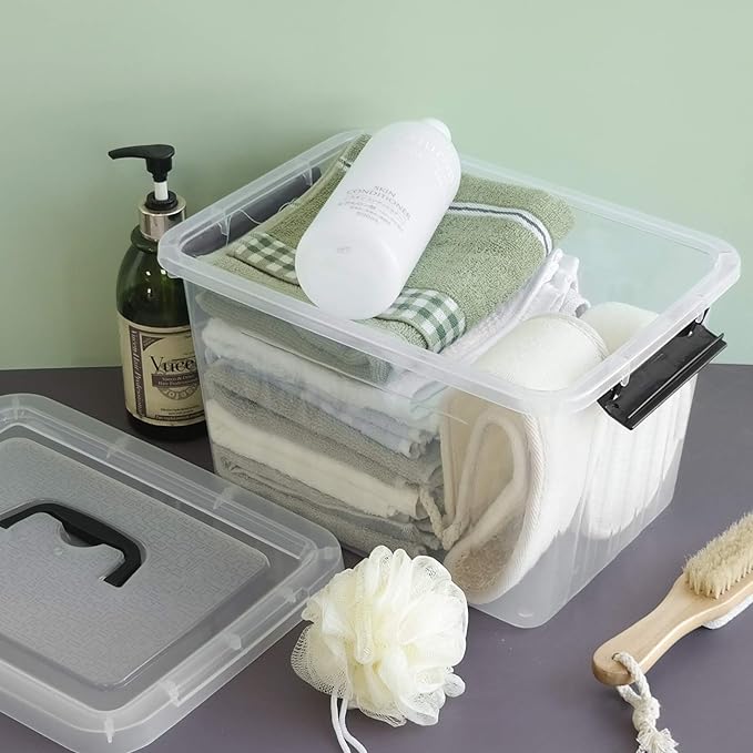 Farmoon 12 Quart Clear Storage Bin Plastic Stackable Box/Cotainer with Lid and Black Handle