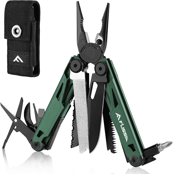 FLISSA Multitool 15-in-1 Multi Tool Pocket Knife with Sheath Stainless Steel EDC Multitool Pliers for Men All-in-One Tools for Camping Fishing Survival – Ideal Christmas Gift for Man