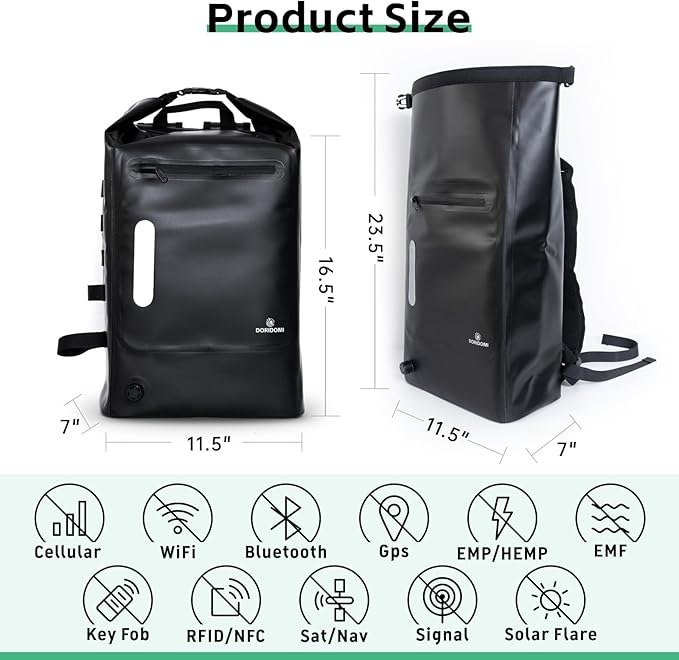 Faraday Bags Dry Bag - Black 30L Waterproof EMP Protection Backpack RFID Signal Blocking Shield Faraday Dry Bag For Electronic Products Security Protect Data Devices From Hacking Tracking