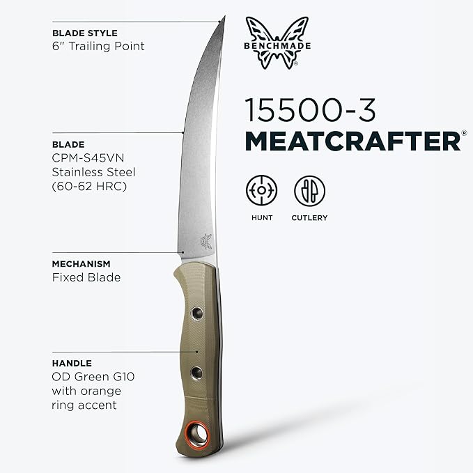 Benchmade - MeatCrafter 15500 Hunting and Cutlery Knife with OD Green G10 Handle (15500-3)