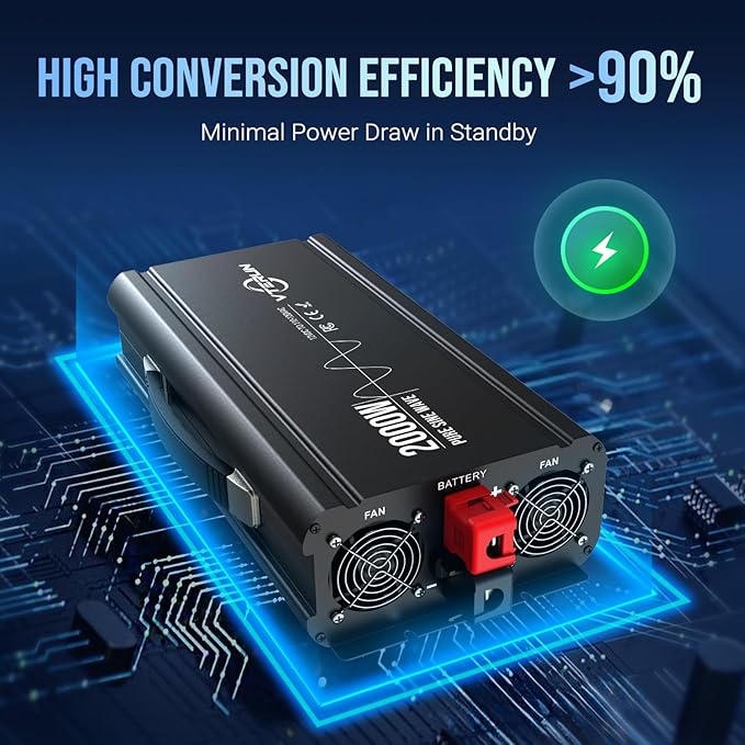 2000W Pure Sine Wave Inverter 12V DC to 110-120V AC Efficient Energy Converter for Home RV Use with APP Wireless Remote Control with USB C Ports