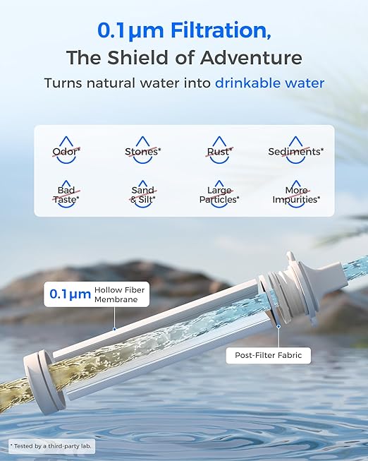 Waterdrop Gravity Water Filter Straw Camping Water Filtration System Water Purifier Survival for Travel Backpacking and Emergency Preparedness 1.5 gal Bag 5 Stage Filtration Pack of 2
