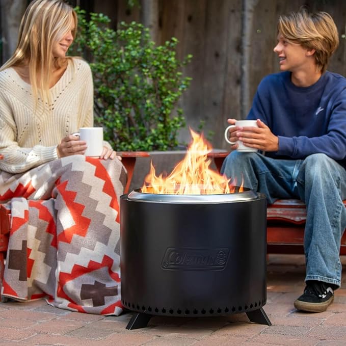 Coleman Cityscapes 20” Smokeless Fire Pit Large Round Wood Burning Fire Pit Outdoor Accessory for Backyard Deck Patio Black