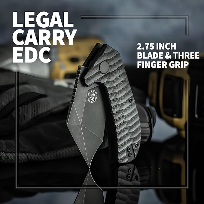Off-Grid Knives - Raptor EDC Folding Knife with Tumbled Black D2 Steel Grippy G10 Bearings Deep Carry Left &amp Right Hawkbill Tip Stout Everyday Carry