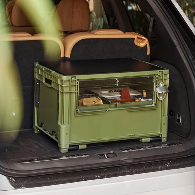 Storage Trunk Outdoor Camping Picnic Barbecue Storage Box Multifunction Folding Table Container with Extended for Garden Home Family Gathering Camping Storage Box(GrisSmall)