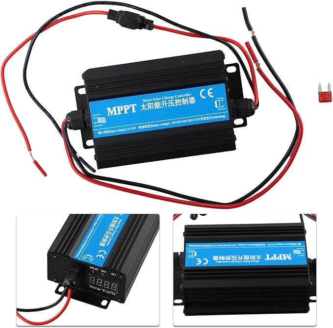 MPPT Solar Charge Controller 24V-72V 300W Boost Charger with Digital Display for Home RV Off-Grid Solar Panel System Battery Regulation