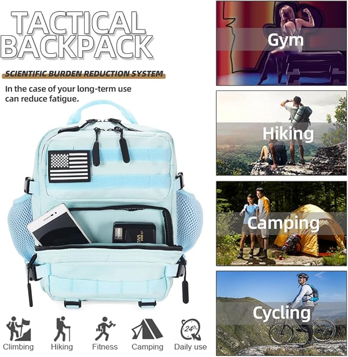 9L Mini Tactical Backpack for Men and Women Tactical Backpack Small for Hiking Small Tactical Bag（Light Blue）