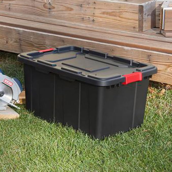 Sterilite 14669004 27 Gallon/102 Liter Industrial Tote Black Lid &amp Base w/Racer Red Latches