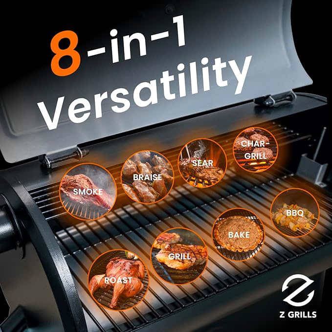 Z GRILLS Electric Wood Pellet Grill Smoker with PID 3.0 Controller 450°F Max Temperature 8-in-1 Outdoor Grill &amp Smoker 459 Square Inches Cook Area Meat Probes Rain Cover (450E PRO)