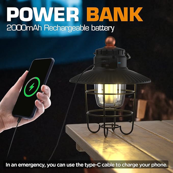 EverBrite LED Camping Lantern Pack of 2 USB C Rechargeable Lantern with 3 Light Modes Vintage Outdoor Lanterns with Power Bank Function for Power Outages Hurricane Emergency Fishing