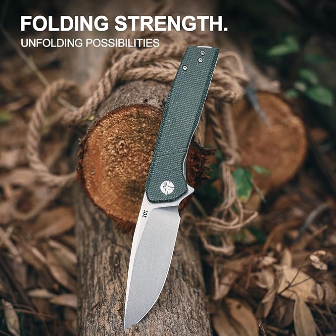 IOI Task Force I51186 Pocket Knife for Men – 14C28N Stonewashed Folding Blade Green Micarta Handle EDC Folding Knife with Clip Enhanced with Custom Left-Side Clip for Camping &amp Everyday Carry