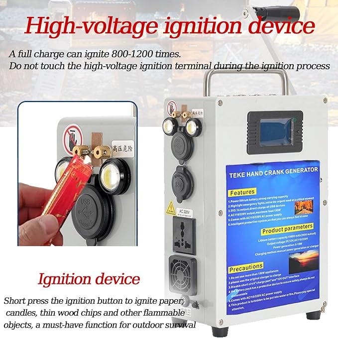 Outdoor Large Capacity Hand Crank Generator 220V/110V 200W/500W High Power Generator Emergency Lighting Tool for Outage/Field Exploration 81AH/500W