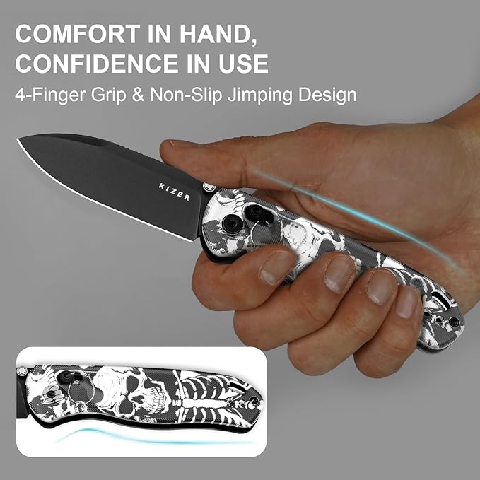 Kizer Drop Bear EDC Pocket Knife 2.97” Nitro-V Blade Acrylic Handle Folding Knife with Thumb Stud Opener Clutch Lock EDC Knives for Men Women Gift V3619A12