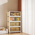 Stackable Storage Bins with Magnetic Doors &amp Top Lid Foldable Rolling Storage Cabinet with Wheels Collapsible Plastic Closet Organizer Tower for Clothes Shoes Blankets Bedroom&ampDorm (4 Tier)