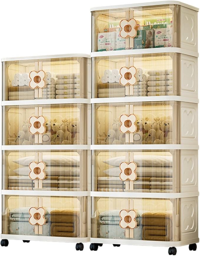 Storage Bins with Lids Stackable Folding Plastic Storage Containers for Home Closet Office Kids Room Clear Doors Magnetic Closure Collapsible Organizer