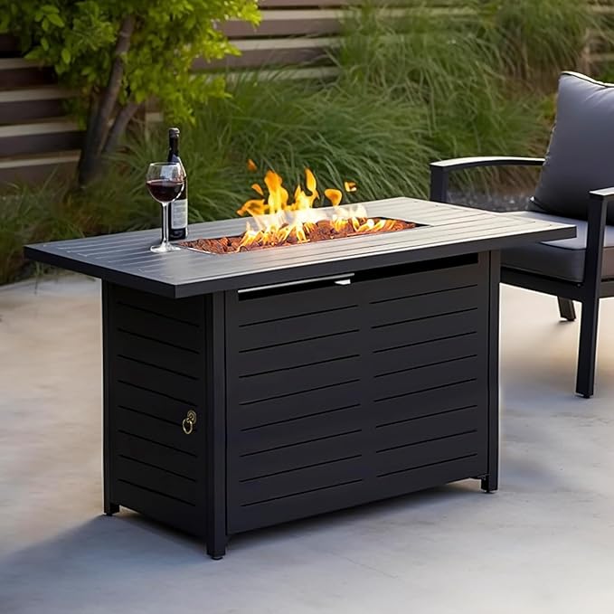 42 Outdoor Propane Fire Pit Table Gas Fire Pits with Lava Rock Waterproof Cover and Removable Lid for Outside Gatherings Parties on Patio Deck Garden Backyard Balcony 50000 BTU CSA Certified