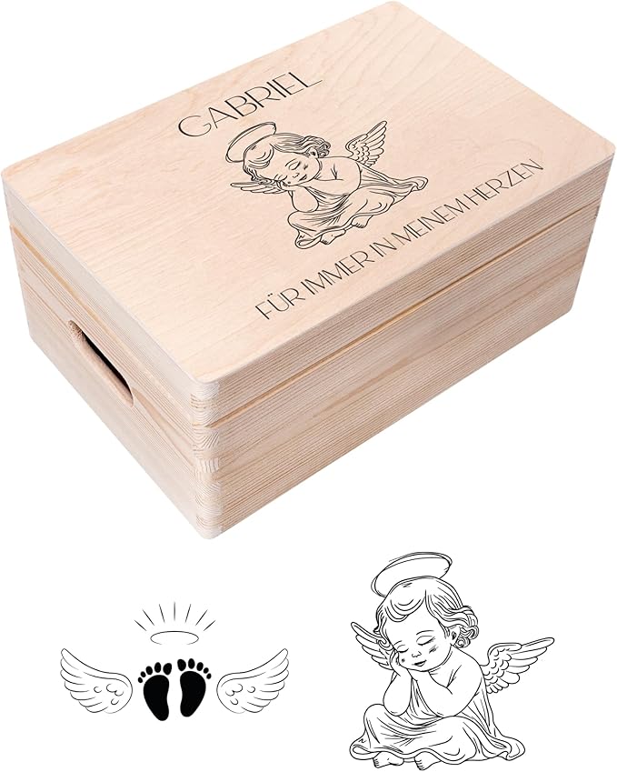 Creative Deco Personalized Wooden Storage Box Baby Loss Box | 11.8x7.87x5.51in (+-0.5) | Hinged Lid Handle Engraving | Unpainted Gift Box | Rough UNSANDED Keepsake Memory Souvenir Chest