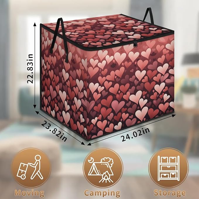 XL Large Clothes Storage with Lid Handle Valentine's Day Heart Large Thick Clothes Blanket Storage Containers for Organizing