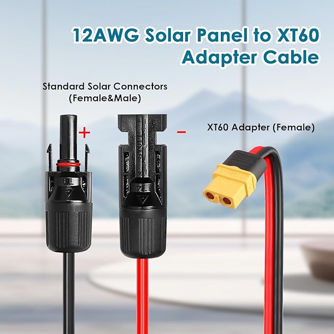 Solar to XT60 Charge Extension Cable 30FT 12AWG XT60 Solar Cable for Portable Power Station Battery Pack