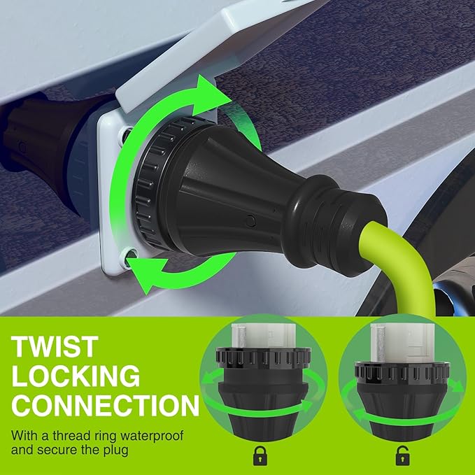 Nilight 25FT 50 Amp RV Locking Extension Cord 250V Heavy Duty 6/3+8/1 Gauge Pure Copper STW Wire UL ETL Listed 4 Prong 14-50P SS2-50R Weatherproof Suit for Camper Caravan Trailer Bright Green
