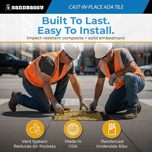 Sandbaggy Cast-in-Place ADA Pads - USA Made Truncated Domes | ADA/DOT Compliant | 5 Year Warranty (1 Yellow 36 x 60)