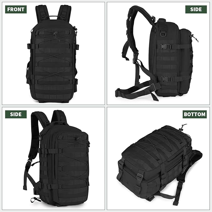 G-raphy Tactical Backpack 20L Small Military Rucksack Daypack Molle Army Work Bag Motorcycle Backpacks for Men Women Camping Cycling Travelling Hiking Sports Outdoors (Black-2)