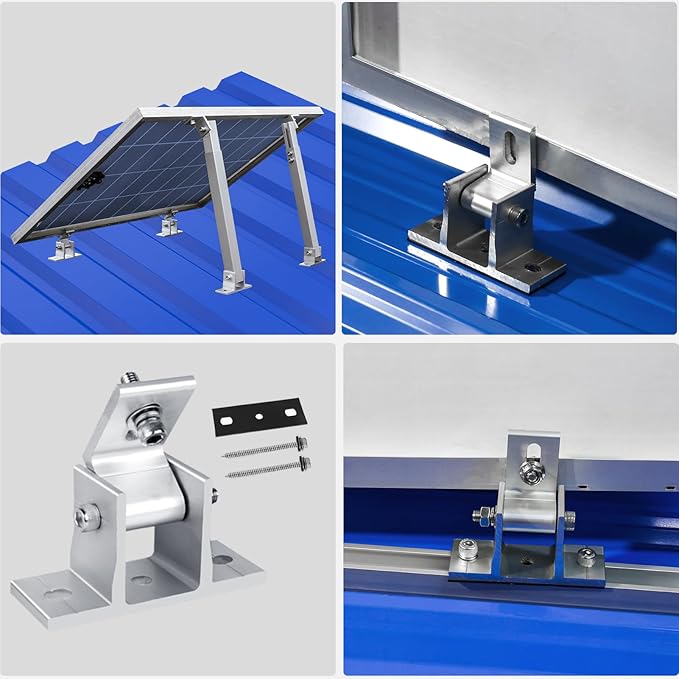 4PCS Solar Panel Mounts - Adjustable Brackets for RV &amp Flat Roofs Tilt Angle 10-60