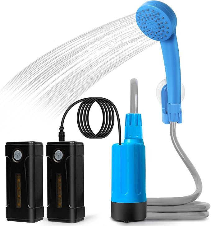 Portable Outdoor Shower with LED Lighting Battery-Driven Pump for Beaches Camping Gardens &amp Hiking