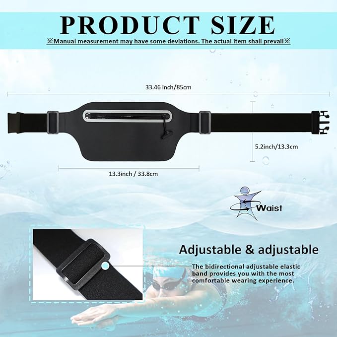 Large Waterproof Fanny Pack for Swimming Small Dry Bag Kayaking Boating Floating Snorkeling Beach Travel Water Proof Pouch Running Belt for Phone iPhone Women Men Kids Girls Black Waist Bag