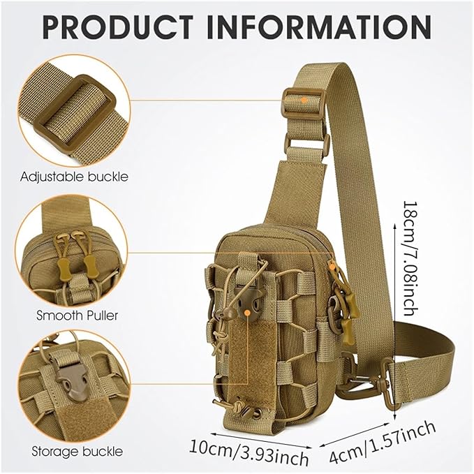 Tactical Sling Front Chest Bag Outdoor Water Bottle Pouch Hiking Trekking Phone Crossbody Climbing Shoulder Backpack Fanny Pack(Red)