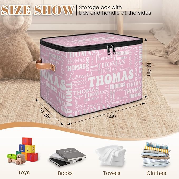 Storage-Bins with LidsPersonalized Baby-Keepsake-BoxCloset-Storage-Bins with Name Pink Cubes-Box for Bedroom Under Bed