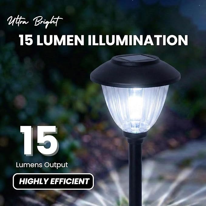 Energizer Solar Lights for Driveway - 8 Pack 15 Lumen Solar Landscaping Lights with Patterned Glass &amp Metal Finish Easy to Install Weather Resistant &amp Waterproof Walkway Lights for Patio - Bl