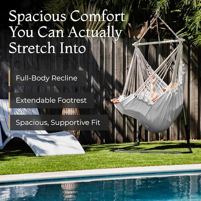 Hanging Hammock Chair Swing - Hammock Swing Chair with Foot Rest - Indoor/Outdoor Hanging Chair - Quick &amp Easy Setup with Durable Hardware – Spacious Full Body Support – Holds 440 Lbs