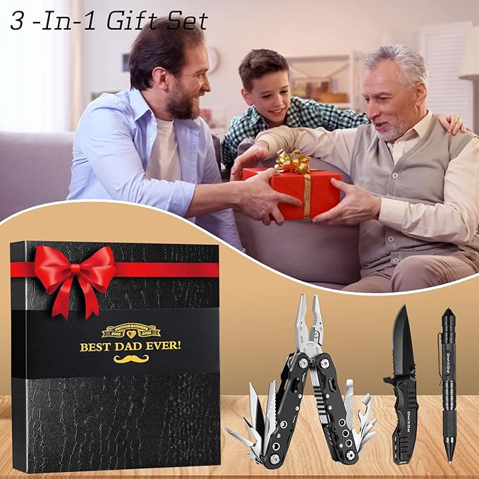 Multitool Gifts for Father Dad Gift Set with 14 in 1 Multi-tool Pliers Pocket Knife &amp Tactical Pen | Premium EDC Survival Kit for Camping Car Emergency | Unique Practical Gift for Father Dad Hi