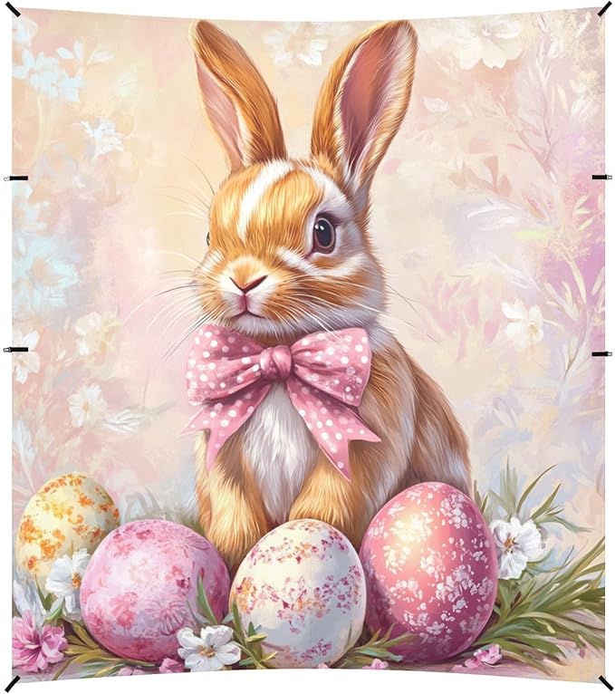 Floral Bow Bunny Rabbits Eggs Easter1 Stable Beach Tent UPF50+ Protection Water-Resistant Shade Sun Shelter with Sand Shovel Sandbags for Camping Picnics Backyard