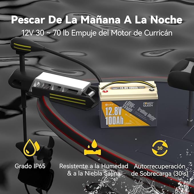 Power Queen Batería LiFePO4 12V 100Ah con Protección contra Bajas Temperaturas100A BMS Celdas de Batería de Litio de Grado A15000 Ciclos para RV BarcoCaravana Sin Red Camping Pesca