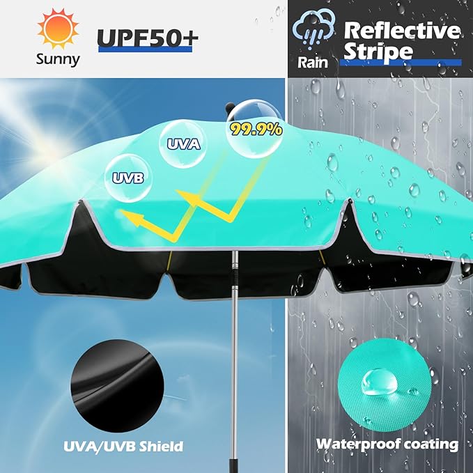2Pack 48.8 inch Large Beach Umbrella with Clamp Sun Shade for Beach Chair 360°Adjustable UV Protection Golf Umbrella with Clip for Outdoor Stroller Wheelchair Camping Chair