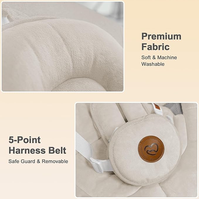 Baby Swings for Infants FasonBaby Electric Baby Swing with 10 Preset Melodies 5 Speeds Remote Control and Bluetooth - Portable Infant Swing for Indoor and Outdoor(Beige)