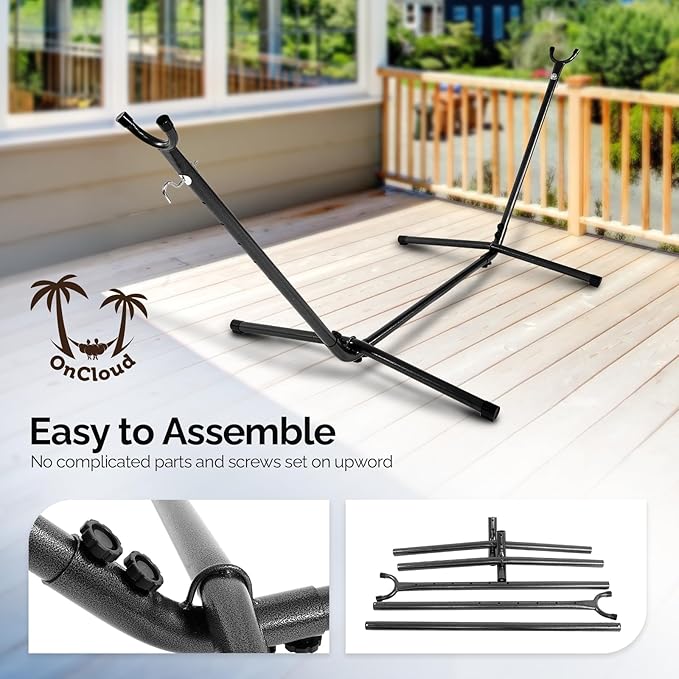 ONCLOUD 9 FT Hammock Stand Only Heavy Duty Adjustable Indoor Outdoor Space Saving Steel Stand with Carrying Case Universal Hammock Stand with 450 Pounds Capacity for Garden (Black)