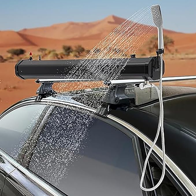 Road Shower Overland Water Tank Roof Rack Shower for Camping Pressurized Water Tank Roof Rack Water Tank Solar Car Shower Mounts to Roof Racks(18L)