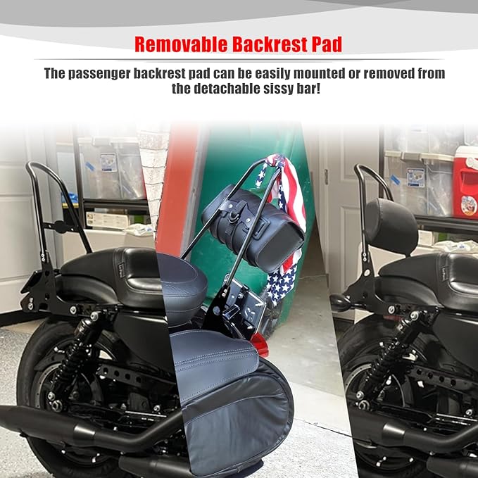 Goldfire Detachable Motorcycle Sissy Bar Rear Backrest with PadWaterproof Rechargeable Cycling Helmet Bag Welding Backpack For Harley Sportster XL 883 1200 2004-Up Accessories