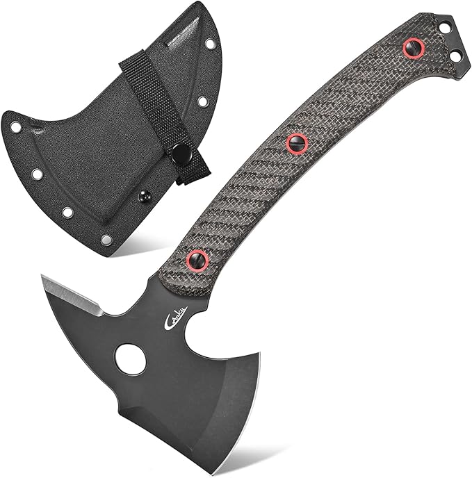 C1342 Camping AxesDC53 Steel Blade Micarta Handle Chopping Axe Bushcraft Camping Axes Survival Hatchet Full Tang Axe for Hiking Hunting Camping Splitting Chopping Wood(Black)